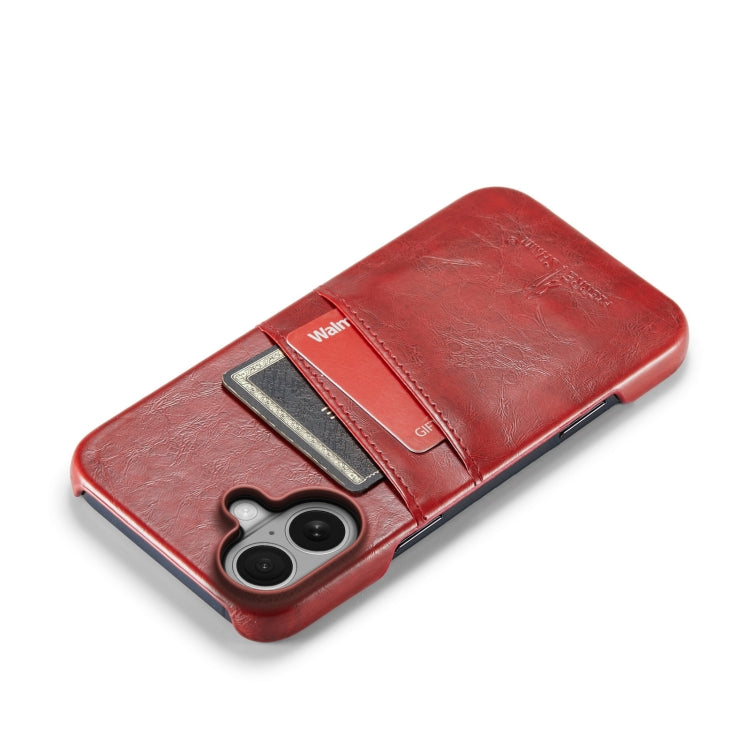 For iPhone 16 Fierre Shann Retro Oil Wax Texture Card Slots PU Leather Phone Case(Red) - iPhone 16 Cases by FIERRE SHANN | Online Shopping South Africa | PMC Jewellery | Buy Now Pay Later Mobicred