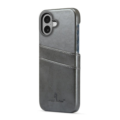 For iPhone 16 Fierre Shann Retro Oil Wax Texture Card Slots PU Leather Phone Case(Grey) - iPhone 16 Cases by FIERRE SHANN | Online Shopping South Africa | PMC Jewellery | Buy Now Pay Later Mobicred