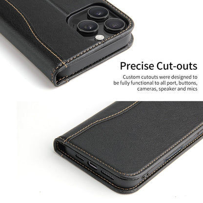 For iPhone 16 Pro Max Fierre Shann Cowhide Leather Flip Leather Phone Case(Black) - iPhone 16 Pro Max Cases by FIERRE SHANN | Online Shopping South Africa | PMC Jewellery | Buy Now Pay Later Mobicred