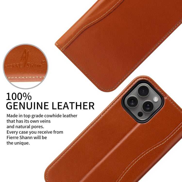 For iPhone 16 Pro Max Fierre Shann Cowhide Leather Flip Leather Phone Case(Brown) - iPhone 16 Pro Max Cases by FIERRE SHANN | Online Shopping South Africa | PMC Jewellery | Buy Now Pay Later Mobicred