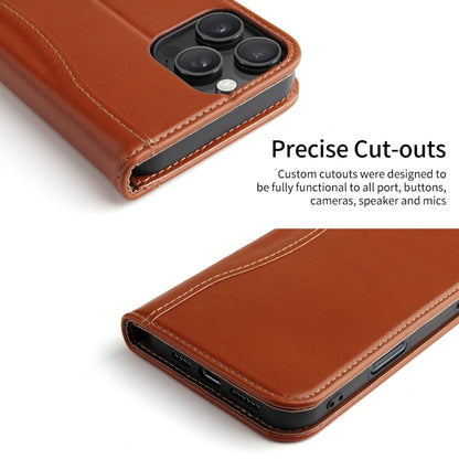 For iPhone 16 Pro Fierre Shann Cowhide Leather Flip Leather Phone Case(Brown) - iPhone 16 Pro Cases by FIERRE SHANN | Online Shopping South Africa | PMC Jewellery | Buy Now Pay Later Mobicred