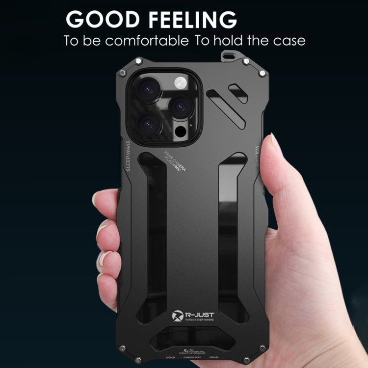 For iPhone 16 R-JUST RJ-17 Shockproof Armor Hollow Metal Phone Case(Black) - iPhone 16 Cases by R-JUST | Online Shopping South Africa | PMC Jewellery | Buy Now Pay Later Mobicred