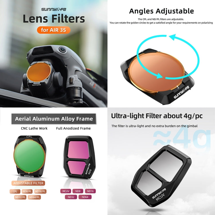 For DJI Air 3S Sunnylife Camera Lens Filter, Filter:ND16PL - free shipping - PMC TechLife - Order now!