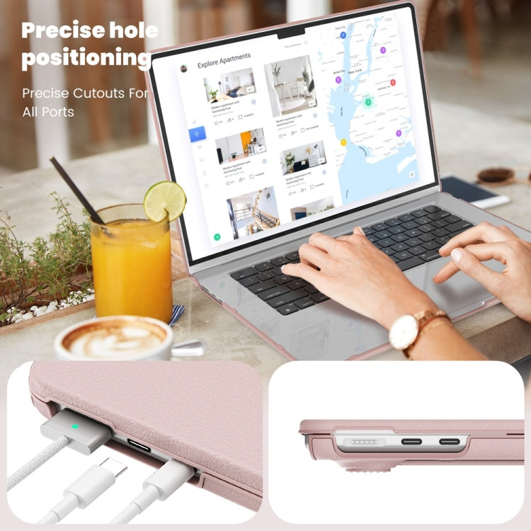 For MacBook Air 15.3 inch A3114 / A2941 Business Magnetic Holder PC + PU Laptop Protective Case(Pink) - MacBook Air Cases by PMC Jewellery | Online Shopping South Africa | PMC Jewellery | Buy Now Pay Later Mobicred