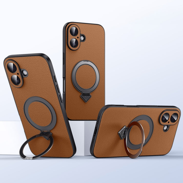 For iPhone 16 SULADA Top Grain Leather MagSafe Magnetic Holder Phone Case(Brown) - iPhone 16 Cases by SULADA | Online Shopping South Africa | PMC Jewellery | Buy Now Pay Later Mobicred