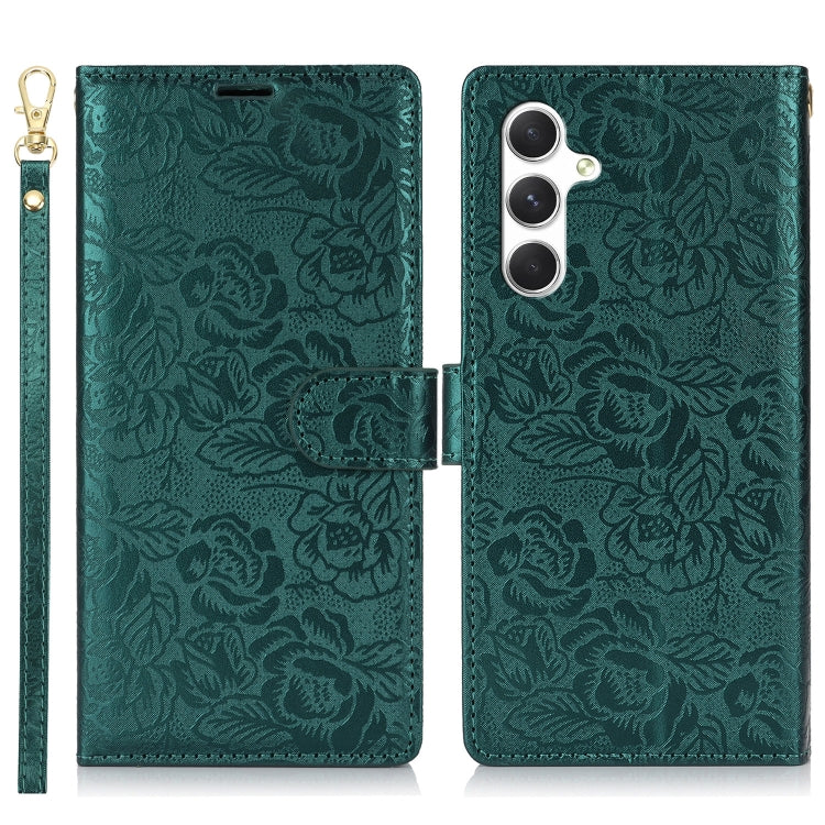 For Samsung Galaxy S25 5G Peony Flowers Imprint Leather Phone Case(Green) - Galaxy S25 5G Cases by PMC Jewellery | Online Shopping South Africa | PMC Jewellery | Buy Now Pay Later Mobicred