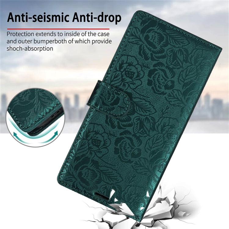 For Samsung Galaxy S25 5G Peony Flowers Imprint Leather Phone Case(Green) - Galaxy S25 5G Cases by PMC Jewellery | Online Shopping South Africa | PMC Jewellery | Buy Now Pay Later Mobicred