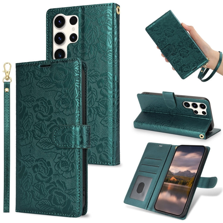 For Samsung Galaxy S25 Ultra 5G Peony Flowers Imprint Leather Phone Case(Green) - Galaxy S25 Ultra 5G Cases by PMC Jewellery | Online Shopping South Africa | PMC Jewellery | Buy Now Pay Later Mobicred