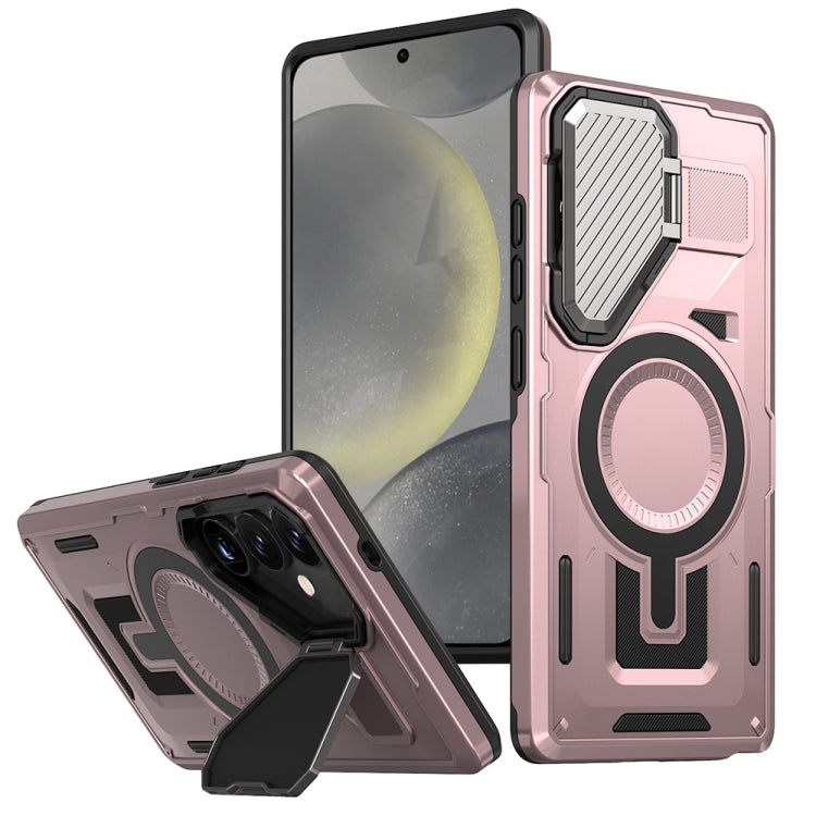 For Samsung Galaxy S25 5G Shield Frame Holder MagSafe Phone Case(Rose Gold) - Galaxy S25 5G Cases by PMC Jewellery | Online Shopping South Africa | PMC Jewellery | Buy Now Pay Later Mobicred