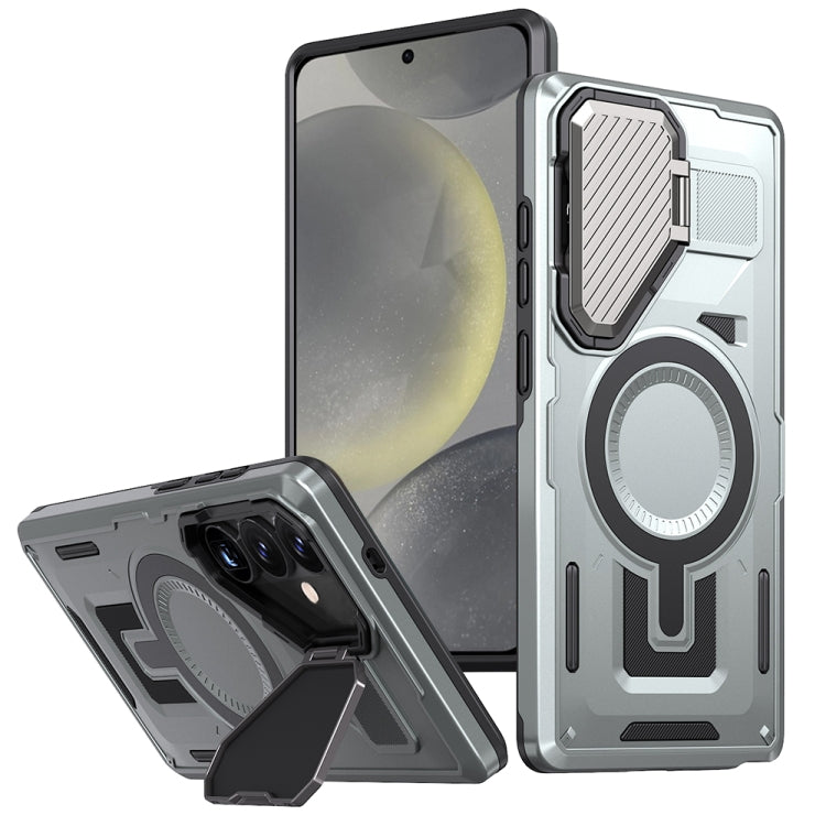 For Samsung Galaxy S25 5G Shield Frame Holder MagSafe Phone Case(Grey) - Galaxy S25 5G Cases by PMC Jewellery | Online Shopping South Africa | PMC Jewellery | Buy Now Pay Later Mobicred