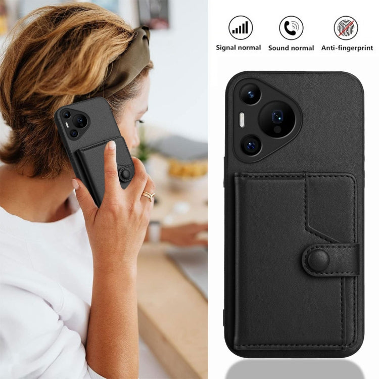 For Huawei Pura 70 Pro Button Card Bag RFID Anti-theft Phone Case(Black) - Huawei Cases by PMC Jewellery | Online Shopping South Africa | PMC Jewellery | Buy Now Pay Later Mobicred