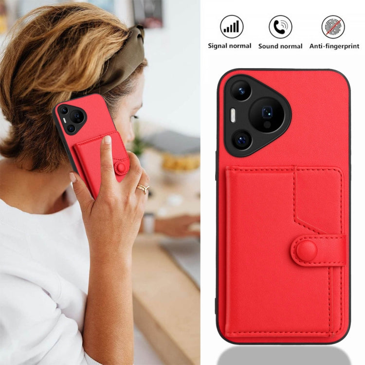 For Huawei Pura 70 Pro Button Card Bag RFID Anti-theft Phone Case(Red) - Huawei Cases by PMC Jewellery | Online Shopping South Africa | PMC Jewellery | Buy Now Pay Later Mobicred