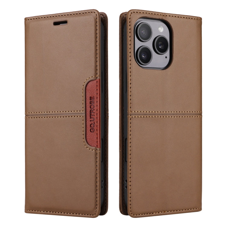 For iPhone 16 Pro GQUTROBE G01 RFID Anti-theft Leather Phone Case(Brown) - iPhone 16 Pro Cases by GQUTROBE | Online Shopping South Africa | PMC Jewellery | Buy Now Pay Later Mobicred