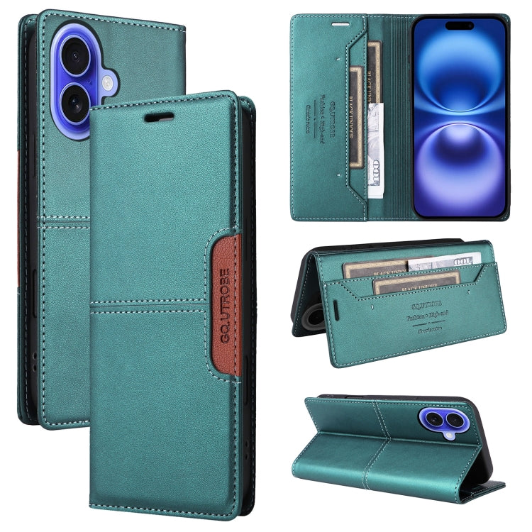 For iPhone 16 GQUTROBE G01 RFID Anti-theft Leather Phone Case(Green) - iPhone 16 Cases by GQUTROBE | Online Shopping South Africa | PMC Jewellery | Buy Now Pay Later Mobicred