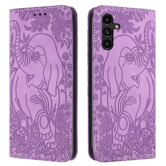 For Samsung Galaxy S25 5G Retro Elephant Embossed Leather Phone Case(Purple) - Galaxy S25 5G Cases by PMC Jewellery | Online Shopping South Africa | PMC Jewellery | Buy Now Pay Later Mobicred