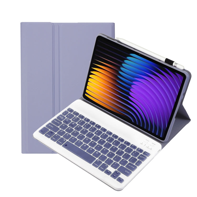 For Xiaomi Pad 7 / 7 Pro 11.2 inch A0N13 Ultra-thin Detachable Bluetooth Keyboard Leather Tablet Case(Lavender White) - Others Keyboard by PMC Jewellery | Online Shopping South Africa | PMC Jewellery | Buy Now Pay Later Mobicred