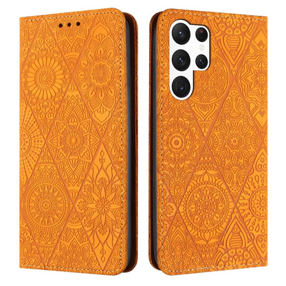 For Samsung Galaxy S25 Ultra 5G Ethnic Embossed Adsorption Leather Phone Case(Yellow) - Galaxy S25 Ultra 5G Cases by PMC Jewellery | Online Shopping South Africa | PMC Jewellery | Buy Now Pay Later Mobicred