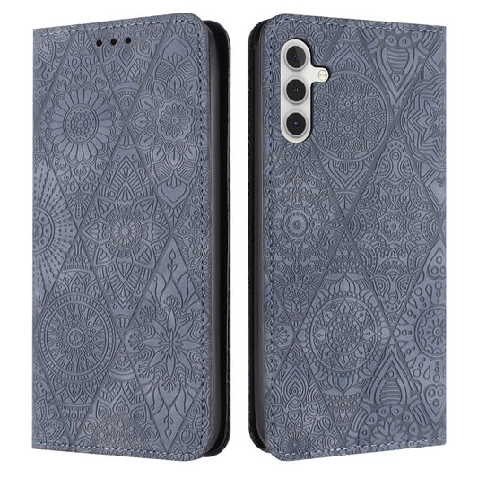 For Samsung Galaxy S25+ 5G Ethnic Embossed Adsorption Leather Phone Case(Grey) - Galaxy S25+ 5G Cases by PMC Jewellery | Online Shopping South Africa | PMC Jewellery | Buy Now Pay Later Mobicred