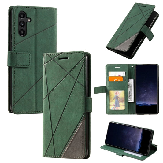 For Samsung Galaxy S25 5G Skin Feel Splicing Leather Phone Case(Green) - Galaxy S25 5G Cases by PMC Jewellery | Online Shopping South Africa | PMC Jewellery | Buy Now Pay Later Mobicred