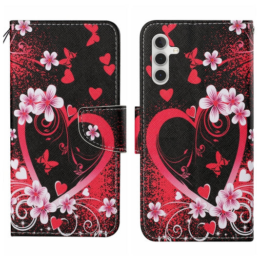 For Samsung Galaxy S25 5G Colored Drawing Pattern Leather Phone Case(Red Heart) - Galaxy S25 5G Cases by PMC Jewellery | Online Shopping South Africa | PMC Jewellery | Buy Now Pay Later Mobicred