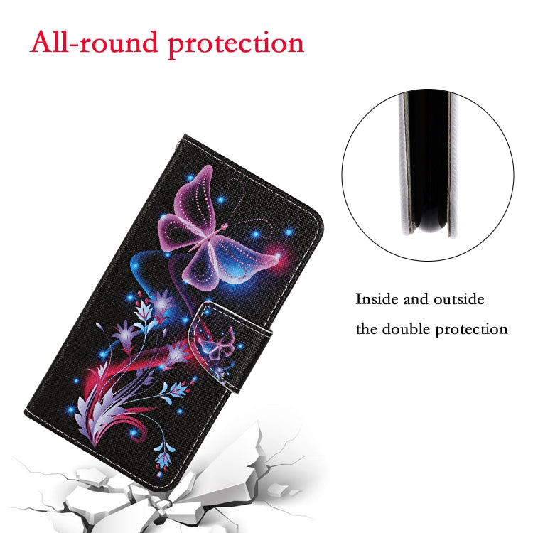 For Samsung Galaxy S25+ 5G Colored Drawing Pattern Leather Phone Case(Fluorescent Butterfly) - Galaxy S25+ 5G Cases by PMC Jewellery | Online Shopping South Africa | PMC Jewellery | Buy Now Pay Later Mobicred