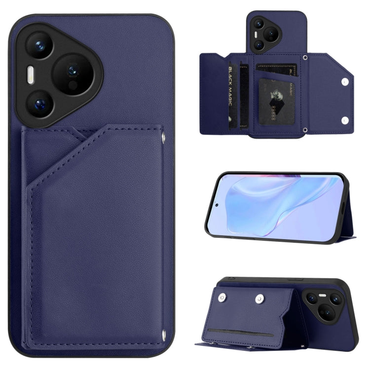 For Huawei Pura 70 Skin Feel Four Card Slots Phone Case with Wrist Strap(Blue) - Huawei Cases by PMC Jewellery | Online Shopping South Africa | PMC Jewellery | Buy Now Pay Later Mobicred