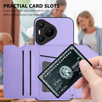 For Huawei Pura 70 Skin Feel Four Card Slots Phone Case with Wrist Strap(Purple) - Huawei Cases by PMC Jewellery | Online Shopping South Africa | PMC Jewellery | Buy Now Pay Later Mobicred