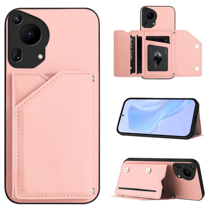 For Huawei Pura 70 Ultra Skin Feel Four Card Slots Phone Case with Wrist Strap(Pink) - Huawei Cases by PMC Jewellery | Online Shopping South Africa | PMC Jewellery | Buy Now Pay Later Mobicred