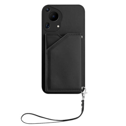 For Huawei Pura 70 Ultra Skin Feel Four Card Slots Phone Case with Wrist Strap(Black) - Huawei Cases by PMC Jewellery | Online Shopping South Africa | PMC Jewellery | Buy Now Pay Later Mobicred