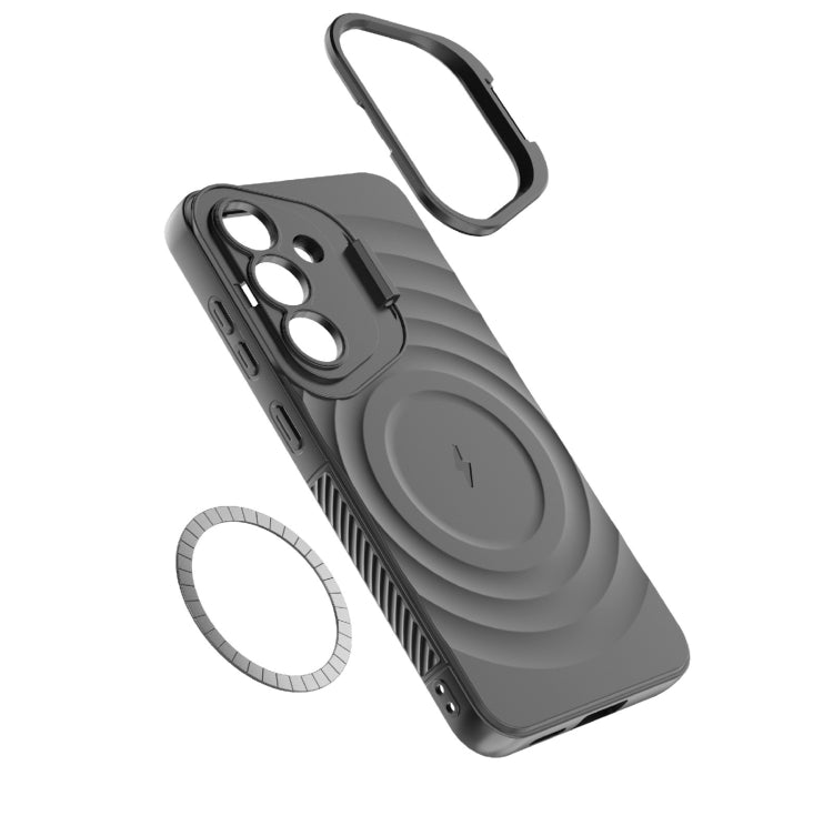 For Samsung Galaxy S25 5G Lens Frame Bracket Corrugated MagSafe Phone Case(Black) - free shipping - PMC Jewellery - Order now!
