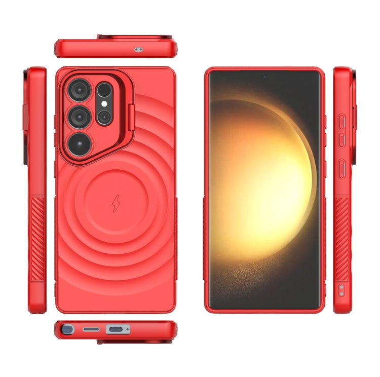For Samsung Galaxy S25 Ultra 5G Lens Frame Bracket Corrugated MagSafe Phone Case(Red) - free shipping - PMC Jewellery - Order now!