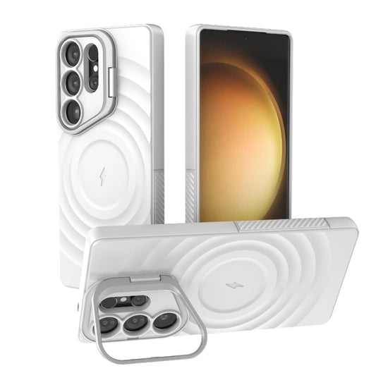 For Samsung Galaxy S25 Ultra 5G Lens Frame Bracket Corrugated MagSafe Phone Case(White) - Galaxy S25 Ultra 5G Cases by PMC Jewellery | Online Shopping South Africa | PMC Jewellery | Buy Now Pay Later Mobicred