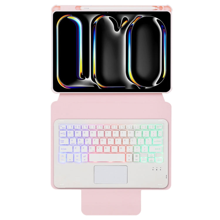 For iPad Pro 11 2024 L13-AS 360 Rotation Acrylic Transparent Bluetooth Keyboard Leather Case With Touch Control / Backlight(Pink) - For iPad Pro by PMC Jewellery | Online Shopping South Africa | PMC Jewellery | Buy Now Pay Later Mobicred