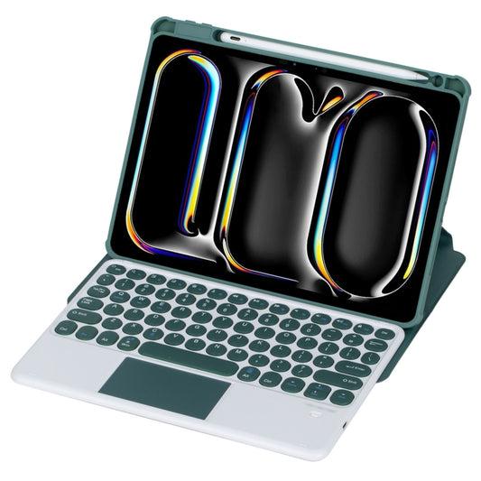 For iPad Pro 11 2024 YL13-A 360 Rotation Acrylic Transparent Round Keycap Bluetooth Keyboard Leather Case With Touch Control(Green) - For iPad Pro by PMC Jewellery | Online Shopping South Africa | PMC Jewellery | Buy Now Pay Later Mobicred