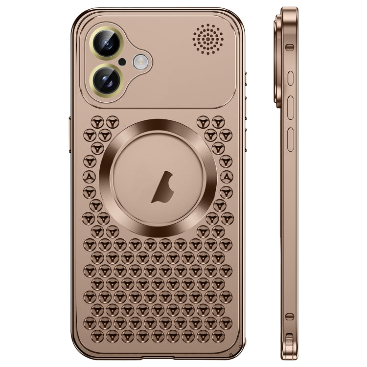 For iPhone 16 Spring Buckle MagSafe Magnetic Metal Aromatherapy Phone Case(Gold) - iPhone 16 Cases by PMc TechLife | Online Shopping South Africa | PMc TechLife | Buy Now Pay Later Mobicred