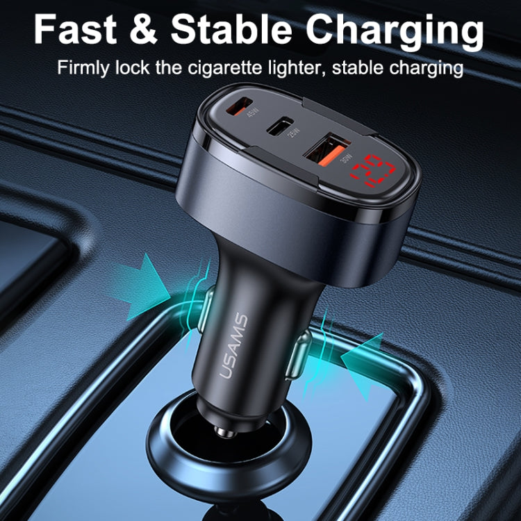 USAMS CC257 C42 100W USB, Type-C, 8 Pin Three Ports Car Fast Charger(Black) - Car Charger by USAMS | Online Shopping South Africa | PMC Jewellery | Buy Now Pay Later Mobicred