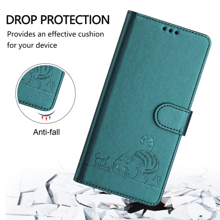 For Doogee N55 Plus Cat Rat Embossed Pattern RFID Leather Phone Case with Lanyard(Peacock Green) - Doogee Cases by PMC TechLife | Online Shopping South Africa | PMC TechLife | Buy Now Pay Later Mobicred