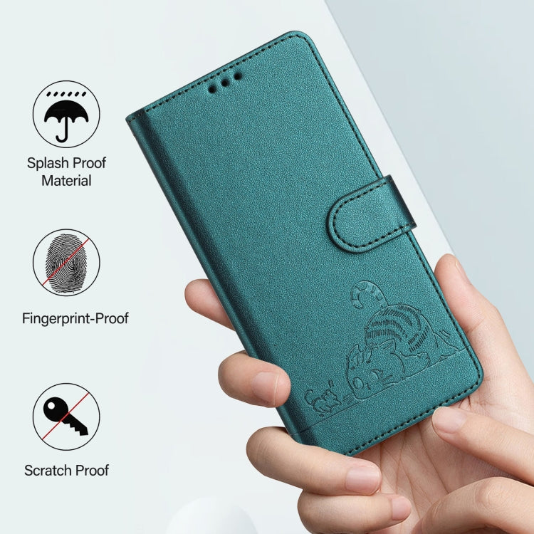 For Doogee N55 Plus Cat Rat Embossed Pattern RFID Leather Phone Case with Lanyard(Peacock Green) - Doogee Cases by PMC TechLife | Online Shopping South Africa | PMC TechLife | Buy Now Pay Later Mobicred