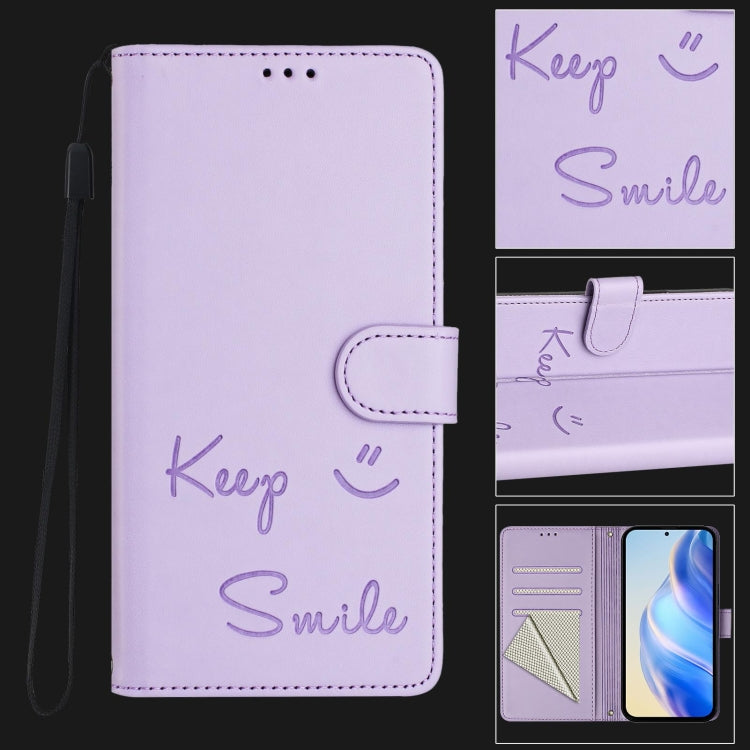 For Doogee N55 Plus Smile Embossing RFID Leather Phone Case(Light Purple) - Doogee Cases by PMC TechLife | Online Shopping South Africa | PMC TechLife | Buy Now Pay Later Mobicred