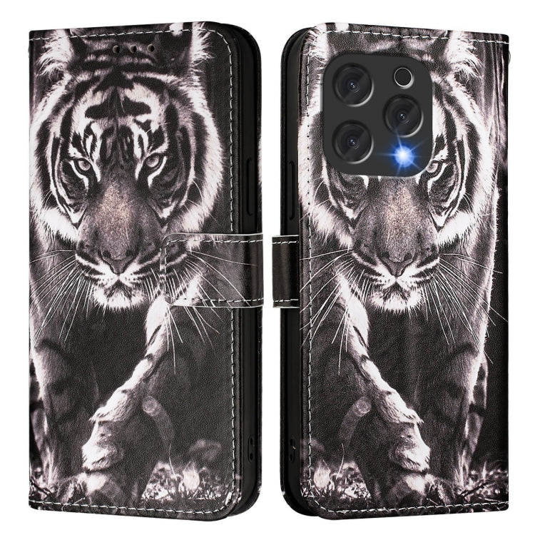 For Doogee N55 Plus Colored Drawing Pattern Plain Weave Leather Phone Case(Black And White Tiger) - free shipping - PMC TechLife - Order now!