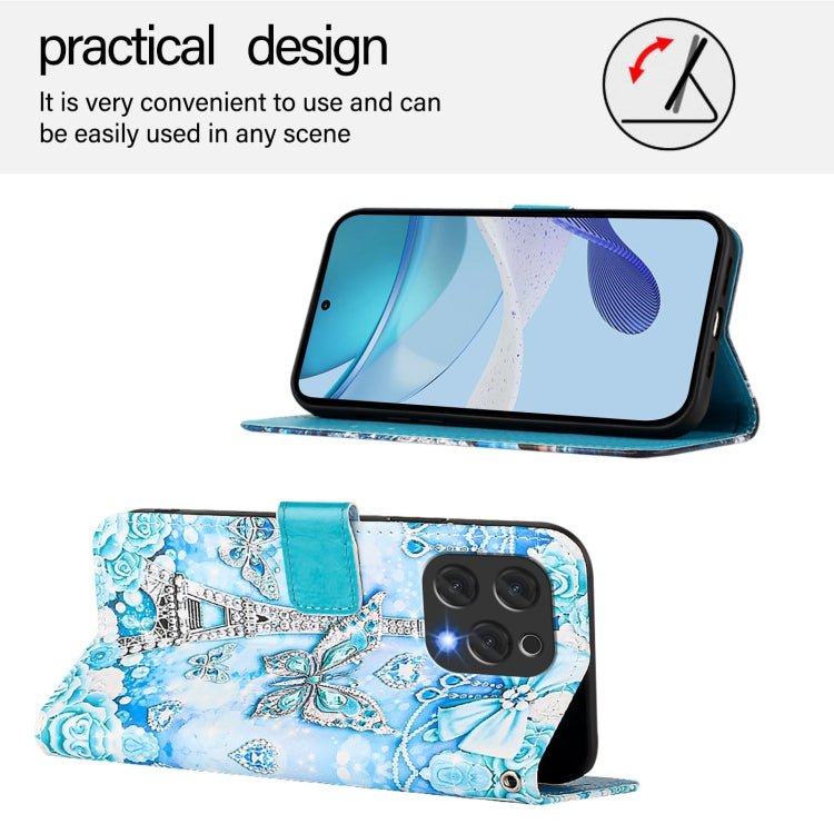 For Doogee N55 Plus Colored Drawing Pattern Plain Weave Leather Phone Case(Tower Butterfly) - More Brand by PMC TechLife | Online Shopping South Africa | PMC TechLife | Buy Now Pay Later Mobicred