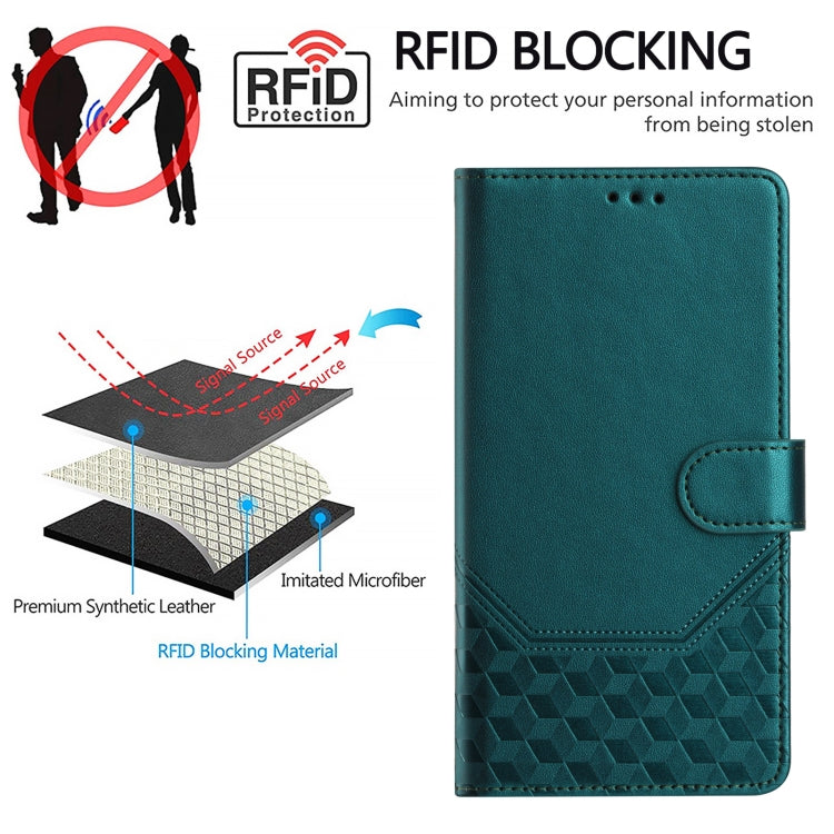 For Doogee N55 Plus Honeycomb Embossing RFID Leather Phone Case(Peacock Green) - More Brand by PMC TechLife | Online Shopping South Africa | PMC TechLife | Buy Now Pay Later Mobicred