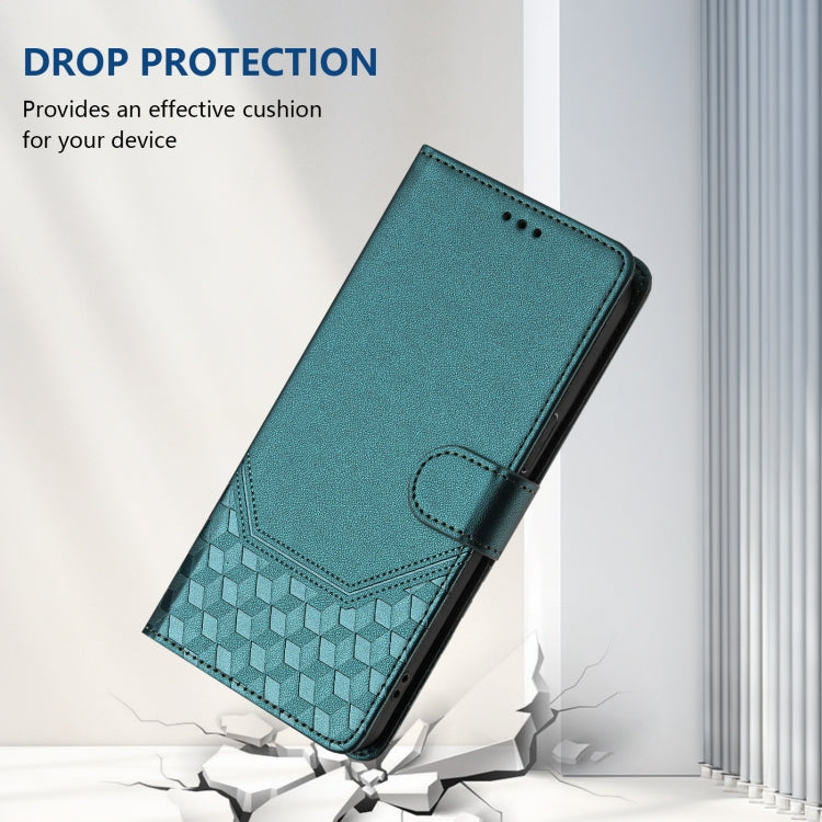 For Doogee N55 Plus Honeycomb Embossing RFID Leather Phone Case(Peacock Green) - More Brand by PMC TechLife | Online Shopping South Africa | PMC TechLife | Buy Now Pay Later Mobicred