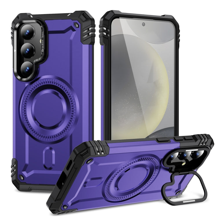 For Samsung Galaxy S25+ 5G Lens Holder MagSafe Phone Case(Purple) - Galaxy S25+ 5G Cases by PMC Jewellery | Online Shopping South Africa | PMC Jewellery | Buy Now Pay Later Mobicred