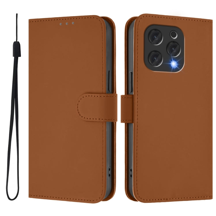 For Doogee N55 Plus Skin Feel Solid Color Leather Phone Case with Lanyard(Brown) - Doogee Cases by PMC TechLife | Online Shopping South Africa | PMC TechLife | Buy Now Pay Later Mobicred