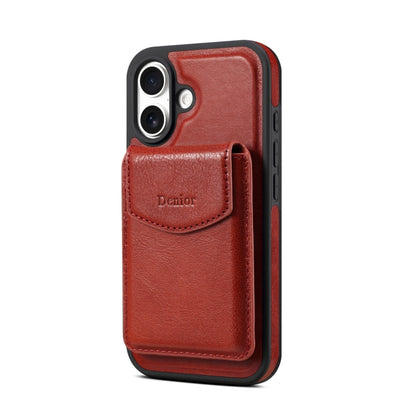 For iPhone 16 Denior D22 Genuine Leather MagSafe Holder Detachable Card Slot Phone Case(Brown) - iPhone 16 Cases by Denior | Online Shopping South Africa | PMC Jewellery | Buy Now Pay Later Mobicred