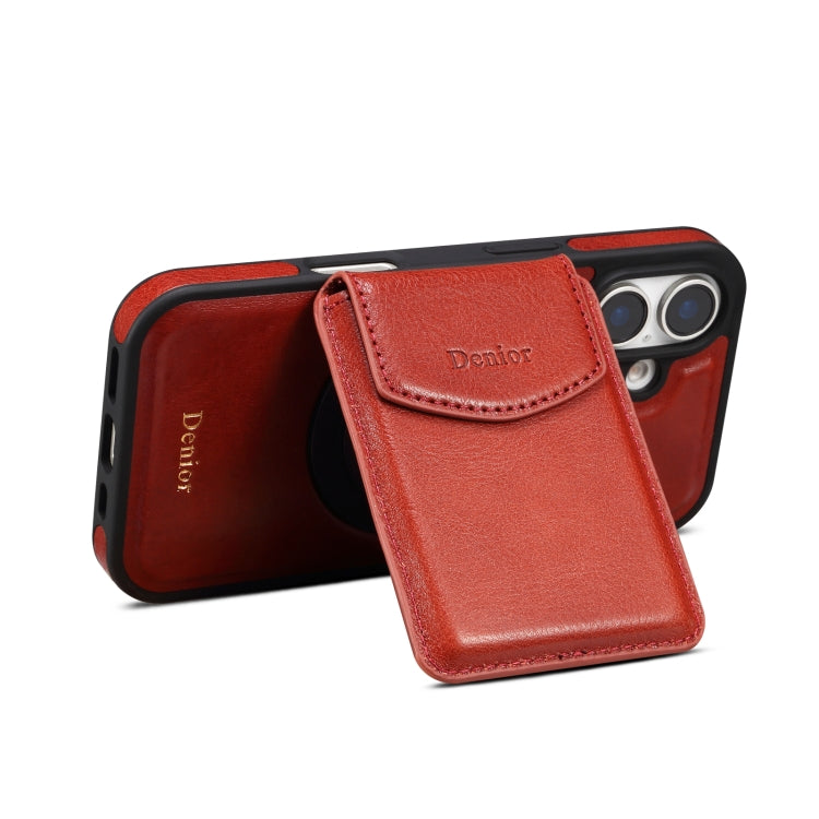 For iPhone 16 Denior D22 Genuine Leather MagSafe Holder Detachable Card Slot Phone Case(Brown) - iPhone 16 Cases by Denior | Online Shopping South Africa | PMC Jewellery | Buy Now Pay Later Mobicred