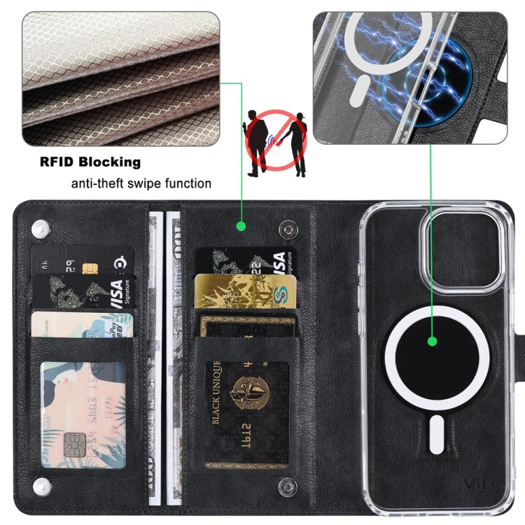 For iPhone 16 ViLi GVS-C Series MagSafe Magnetic RFID Leather Flip Phone Case(Black) - iPhone 16 Cases by ViLi | Online Shopping South Africa | PMC Jewellery | Buy Now Pay Later Mobicred