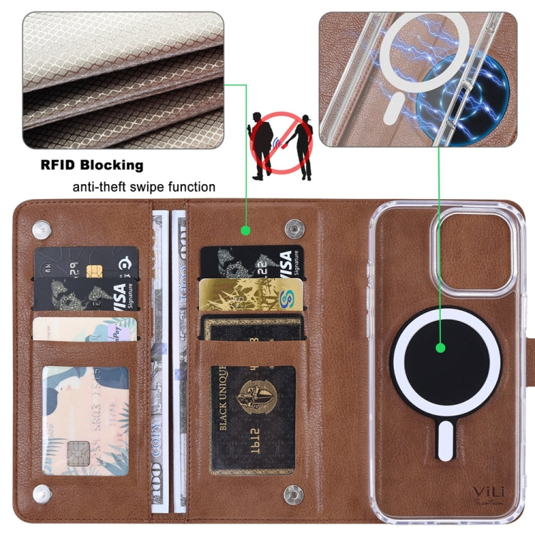 For iPhone 16 ViLi GVS-C Series MagSafe Magnetic RFID Leather Flip Phone Case(Brown) - free shipping - PMC Jewellery - Order now!