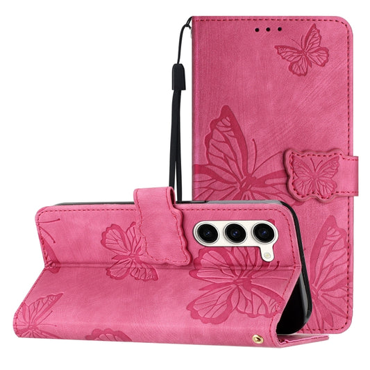 For Samsung Galaxy S25 5G Skin-feel Embossed Butterfly Leather Phone Case(Rose Red) - Galaxy S25 5G Cases by PMC Jewellery | Online Shopping South Africa | PMC Jewellery | Buy Now Pay Later Mobicred